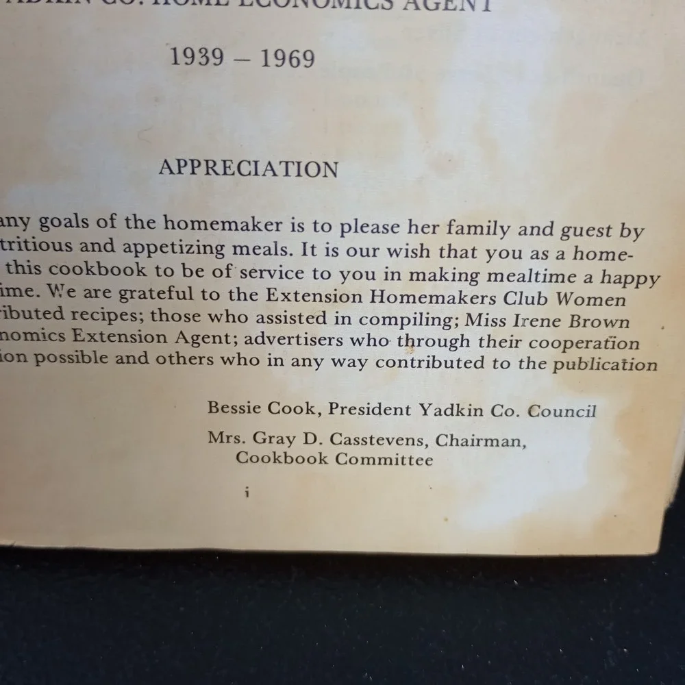 Yadkin County North Carolina‎ Vintage Cookbook Extension Homemakers Club
